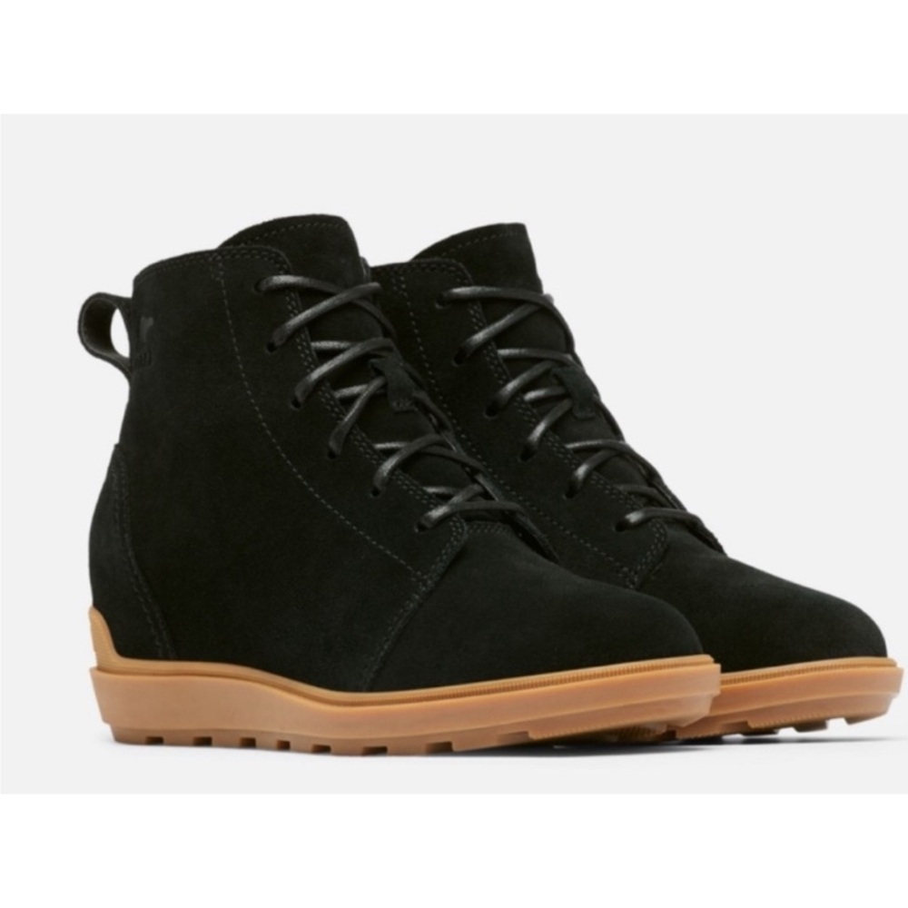 Sorel Elvie II wedge leather lace up boots black 9